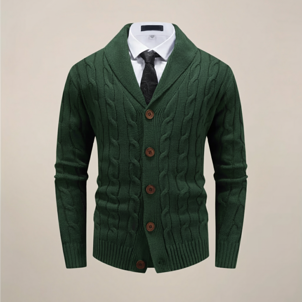 Men’s Shawl Collar Cardigan – Chunky Knit Sweater for Smart Casual & Winter Wear