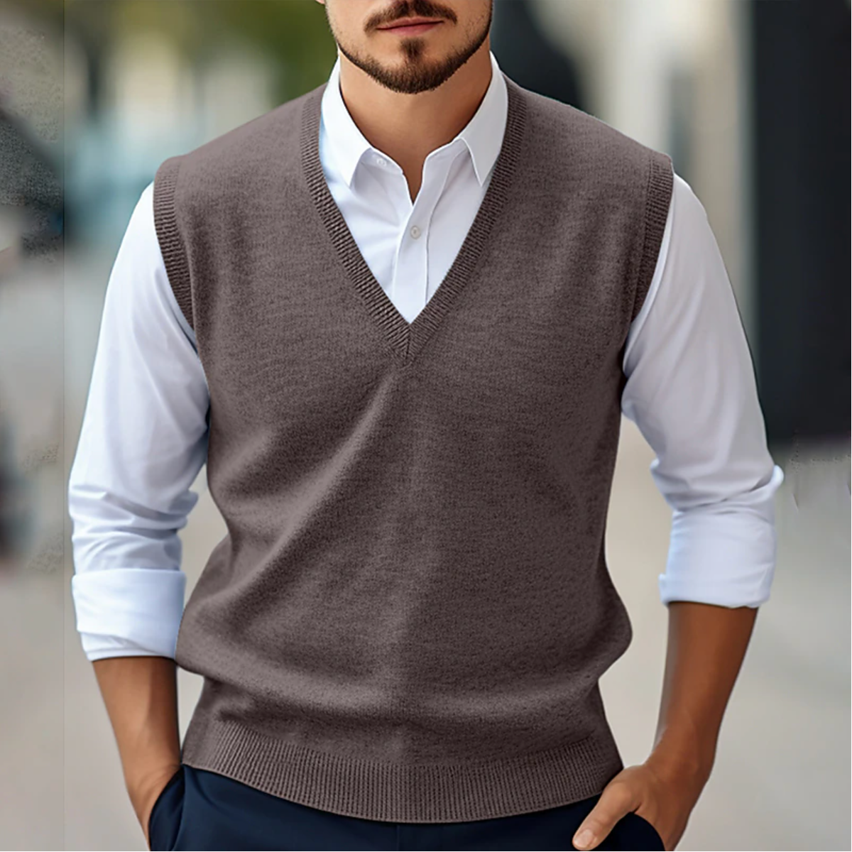 Men’s Sleeveless V-Neck Sweater Vest – Smart Casual Layer