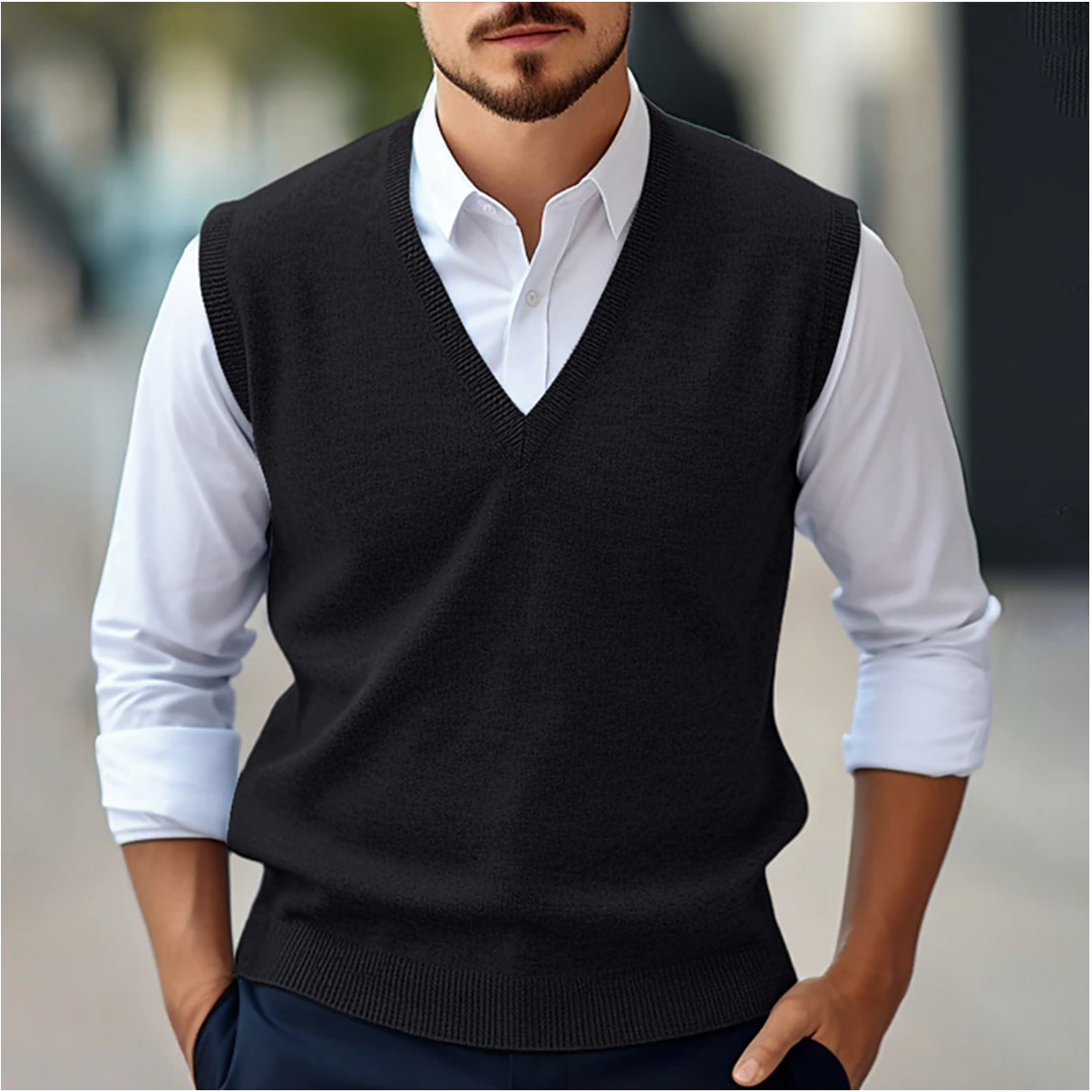 Men’s Sleeveless V-Neck Sweater Vest – Smart Casual Layer