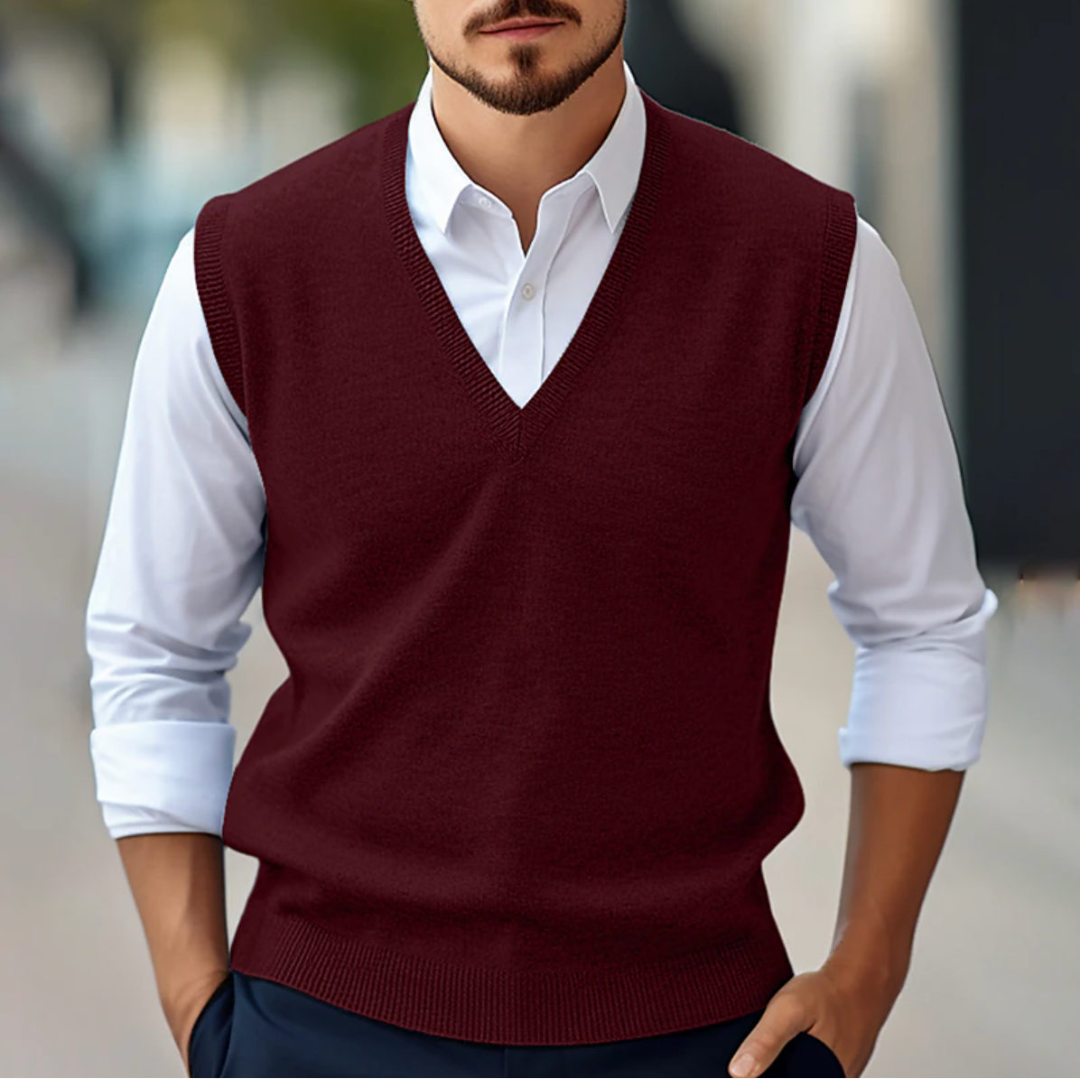 Men’s Sleeveless V-Neck Sweater Vest – Smart Casual Layer