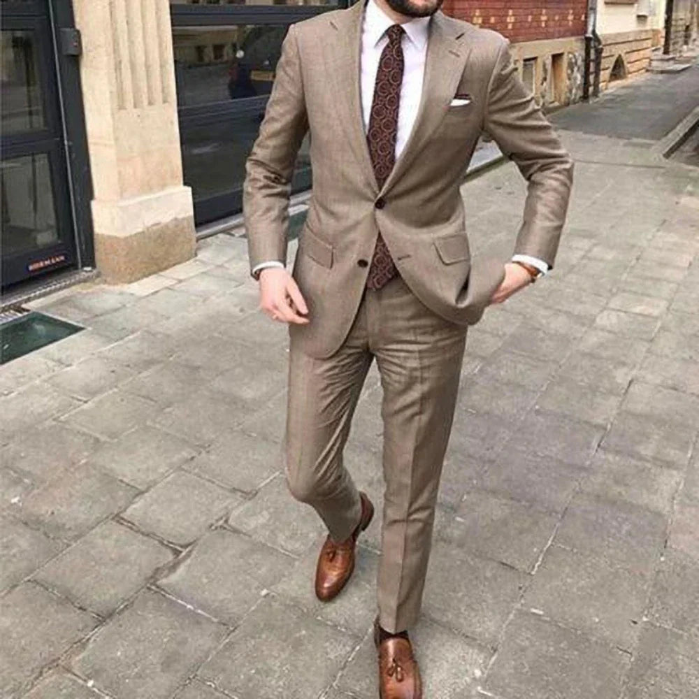 Men’s Slim Fit Khaki Suit – 2-Piece Summer Business & Wedding Set