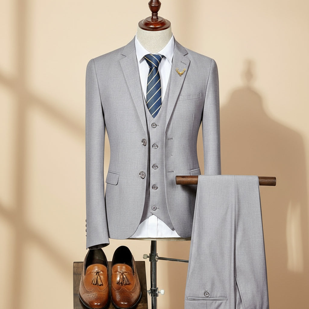 Men’s Slim Fit Three-Piece Suit – Tailored Formal Set for Weddings & Special Events