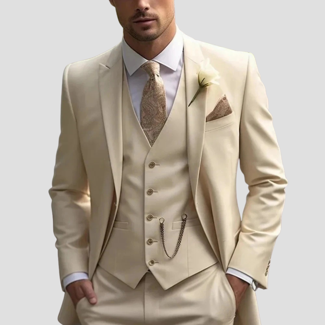 Men’s Slim Fit Three-Piece Suit – Tailored, Notch Lapel