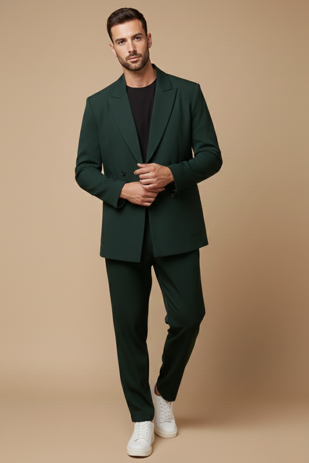 Men’s Slim Fit Two-Piece Suit – Double-Breasted Blazer with Peak Lapels and Tailored Trousers for Smart Occasions
