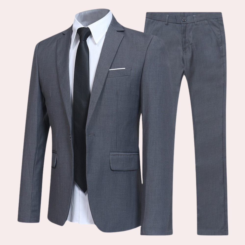 Men’s Slim Fit Two-Piece Suit with Single-Breasted Blazer – All-Season Formal Wear