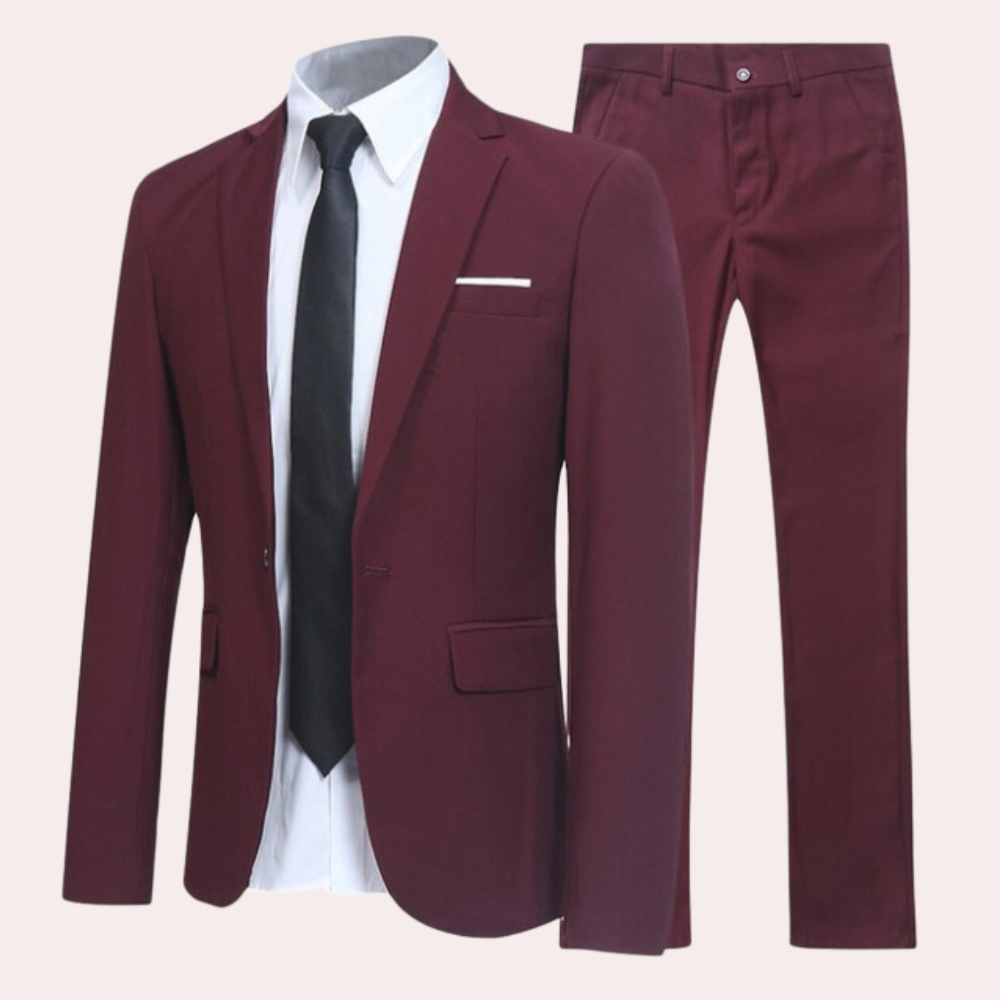Men’s Slim Fit Two-Piece Suit with Single-Breasted Blazer – All-Season Formal Wear