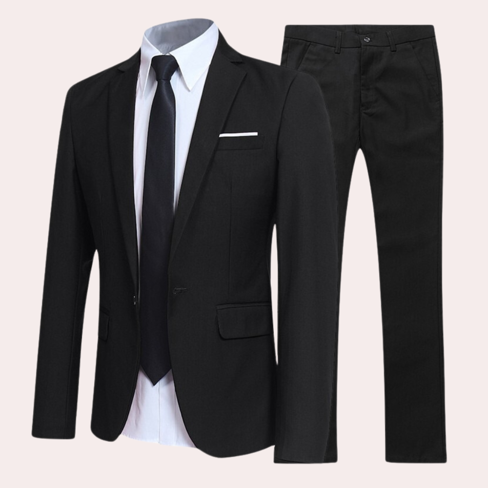 Men’s Slim Fit Two-Piece Suit with Single-Breasted Blazer – All-Season Formal Wear