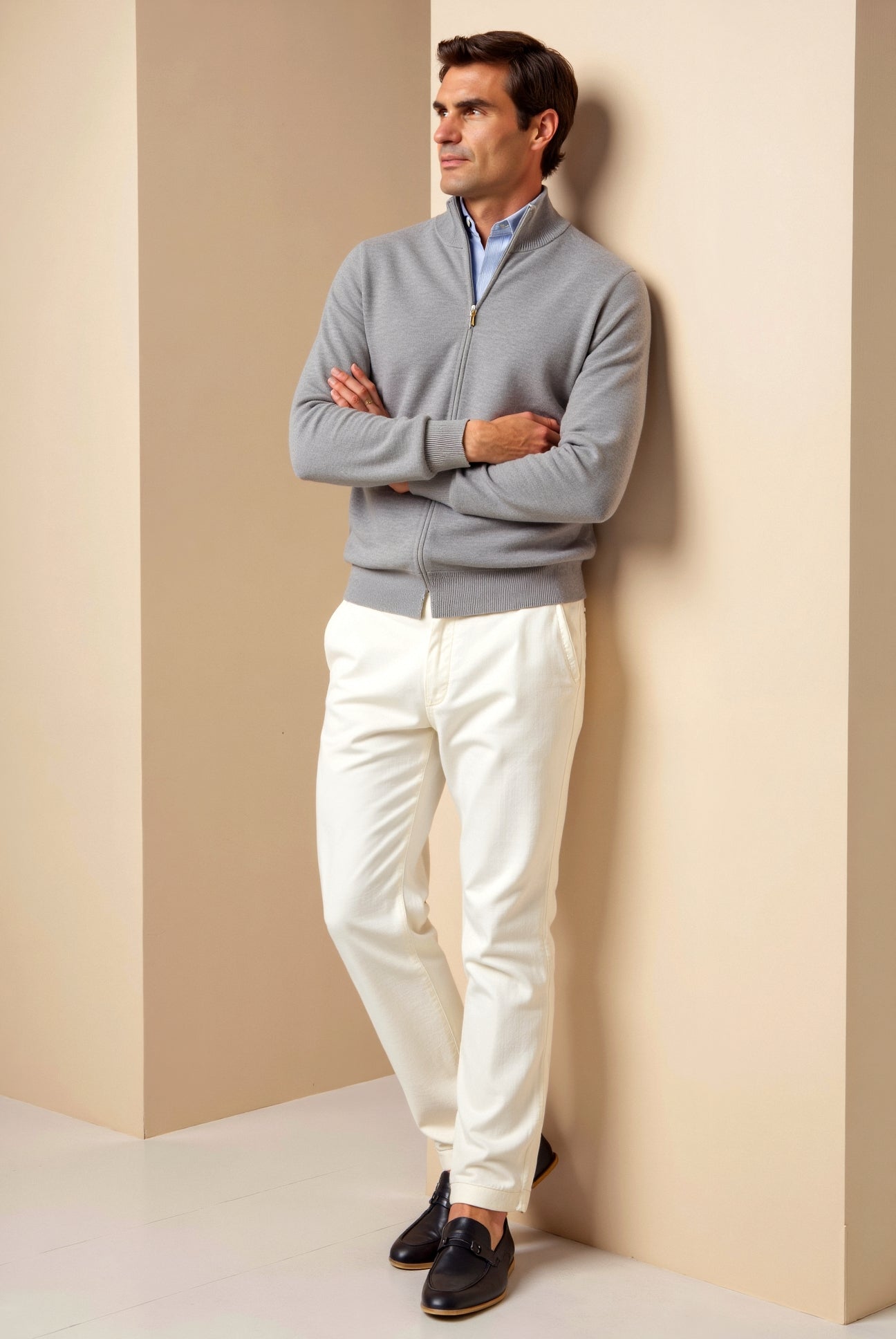 Men’s Slim Fit Zip-Up Jacket – Minimalist Stand-Up Collar