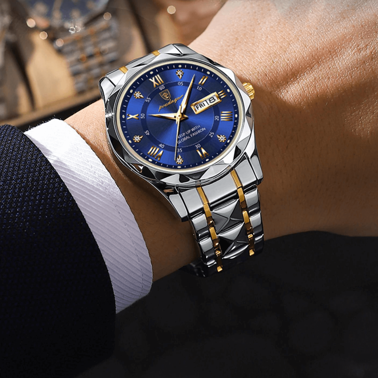Men’s Stainless Steel Wristwatch – Different Colours Dial with Day & Date Display