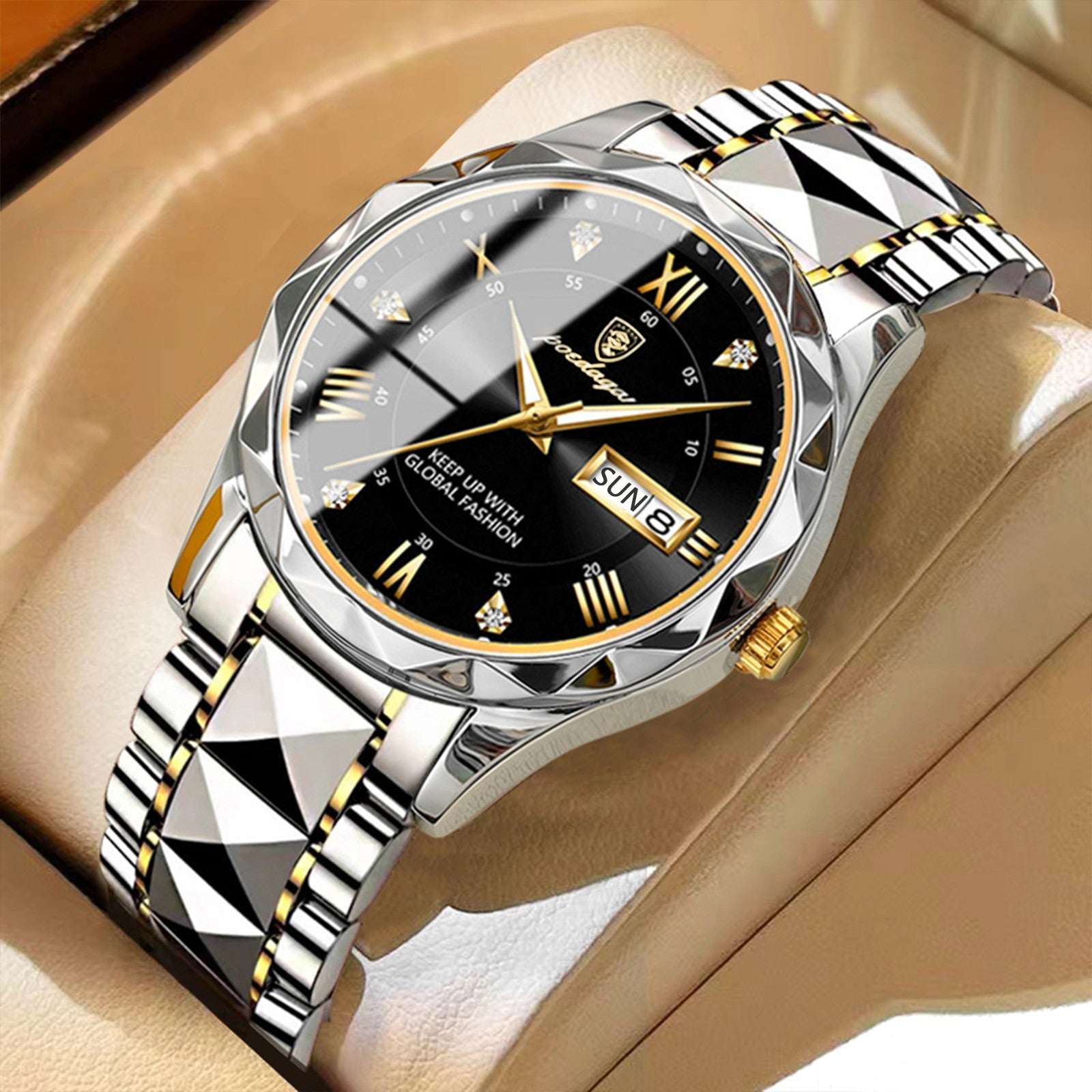 Men’s Stainless Steel Wristwatch – Different Colours Dial with Day & Date Display