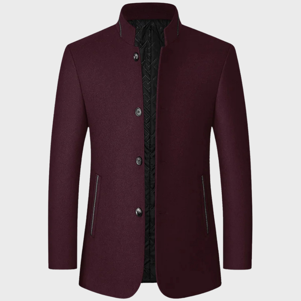 Men’s Stand Collar Business Coat with Side Pockets – Tailored Smart-Casual