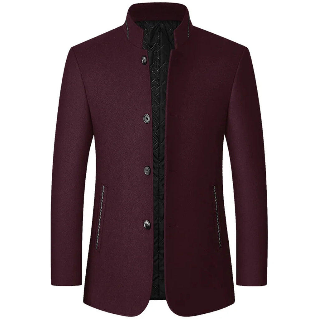 Men’s Stand Collar Business Coat with Side Pockets – Tailored Smart-Casual