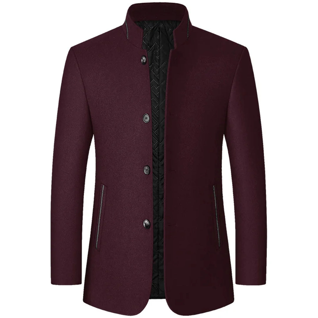 Men’s Stand Collar Business Coat with Side Pockets – Tailored Smart-Casual