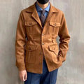 Men’s Suede-Look Hunting Jacket – Four-Pocket, Button Front, Notch Collar