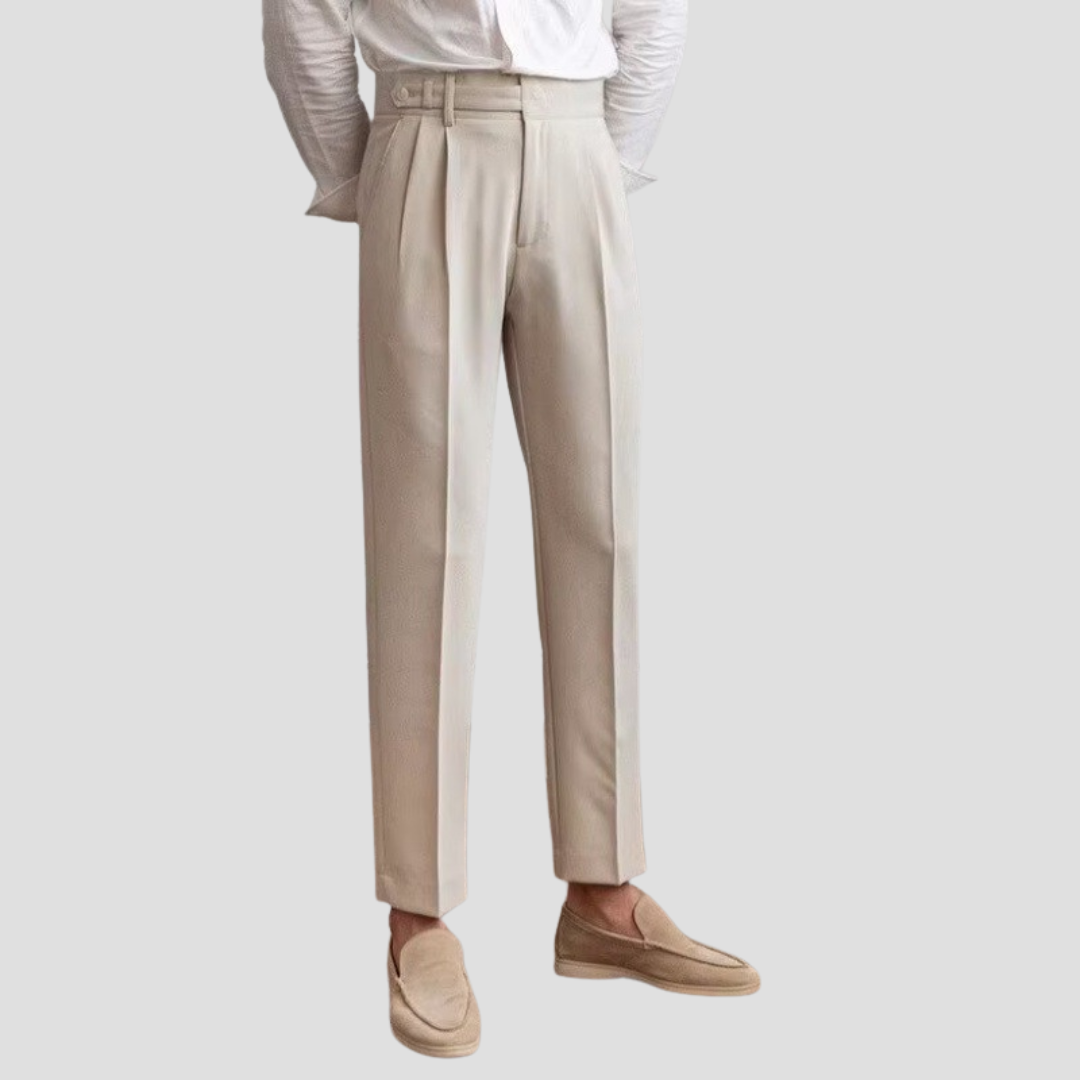 Men’s Tailored Pleated Trousers – High Waisted, Straight Leg