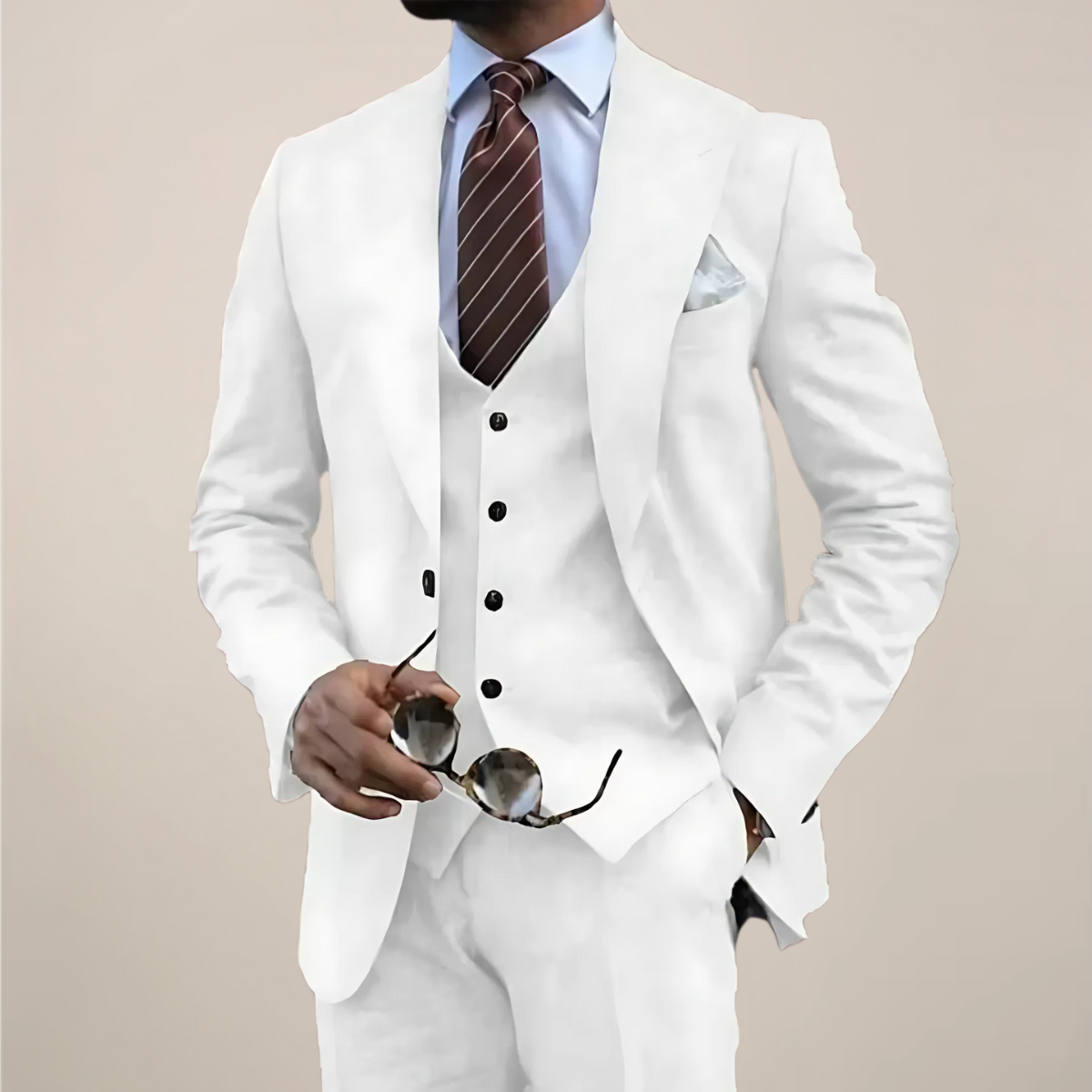 Men’s Tailored Three-Piece Suit with Single-Breasted Blazer – Formal and Business