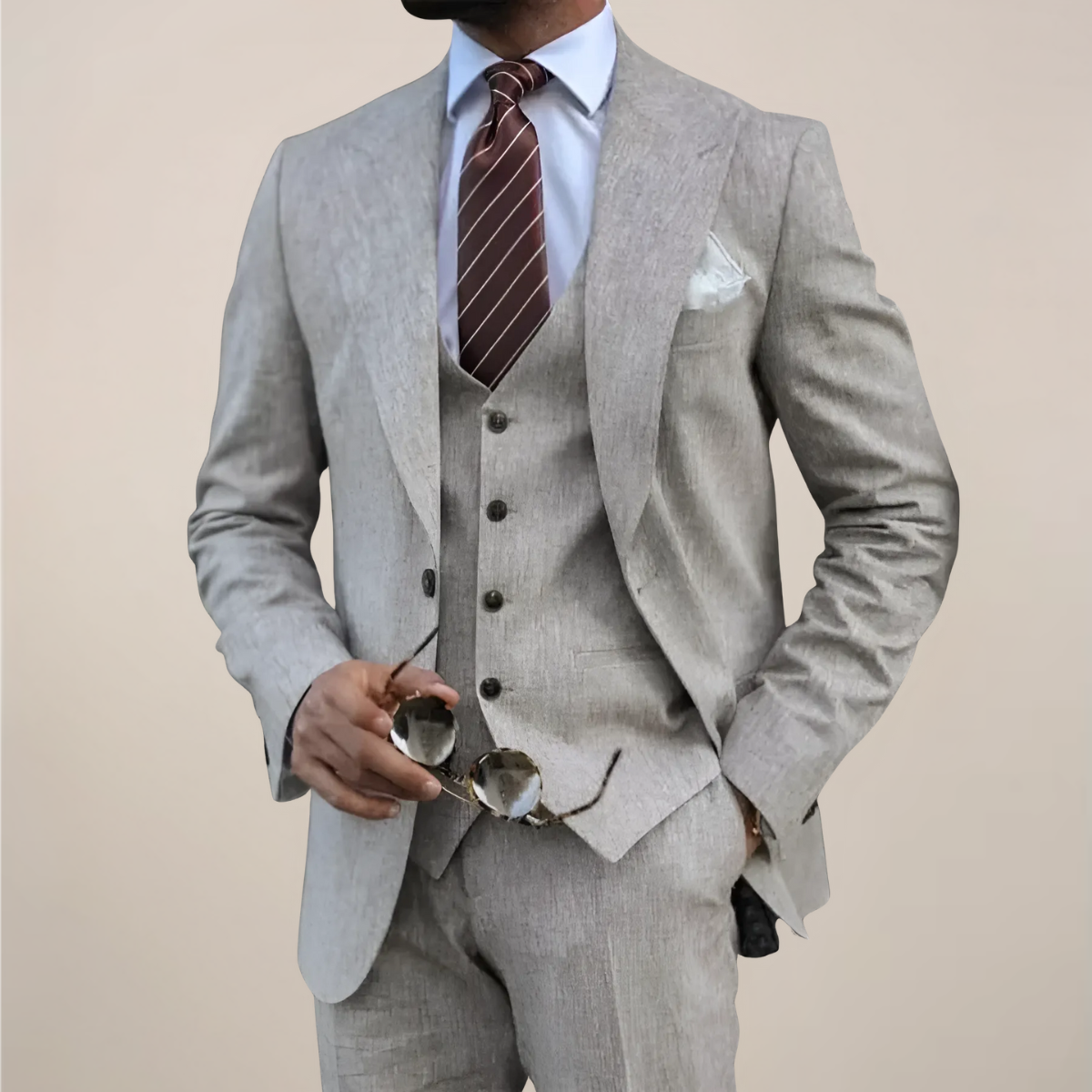 Men’s Tailored Three-Piece Suit with Single-Breasted Blazer – Formal and Business