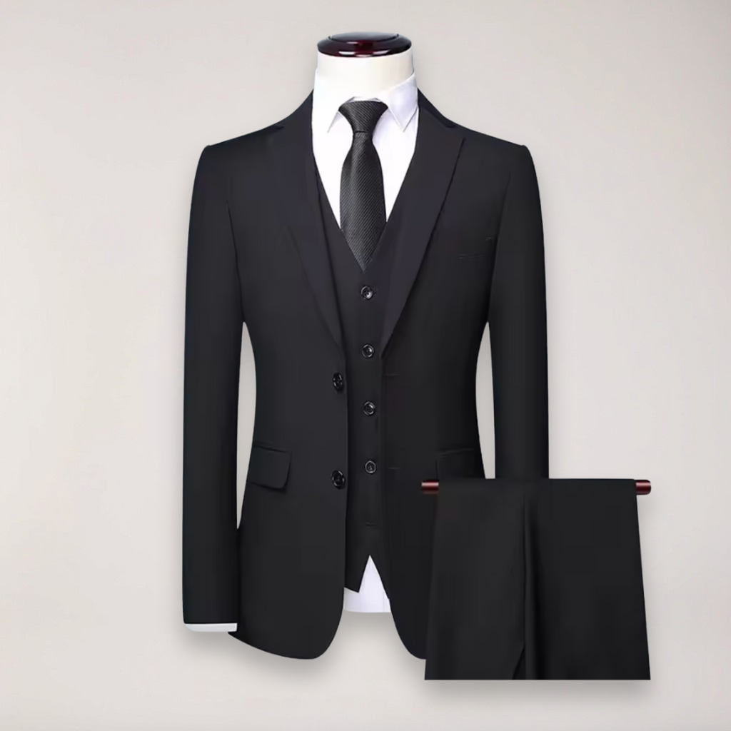 Men’s Three-Piece Formal Suit – Tailored Fit Blazer, Waistcoat, and Trousers