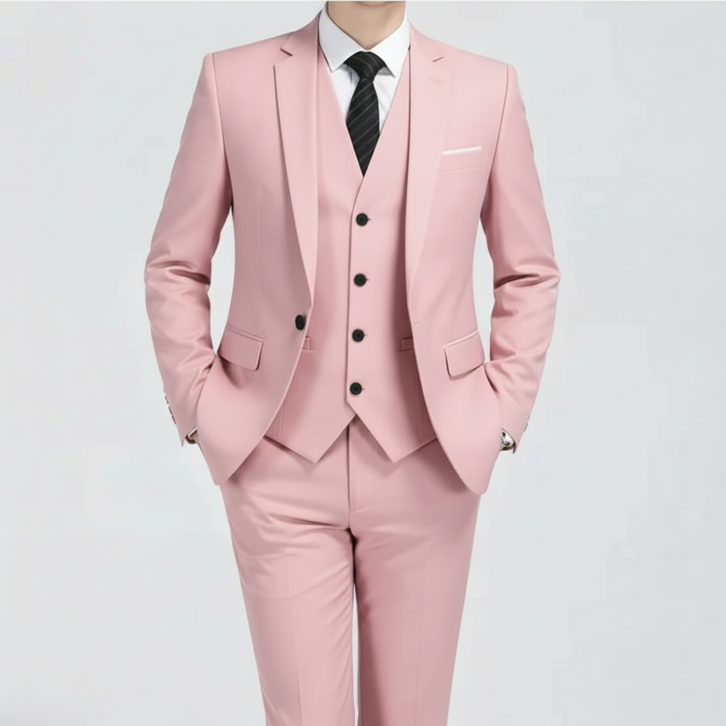 Men’s Three-Piece Suit – Single-Button Black Formal Set
