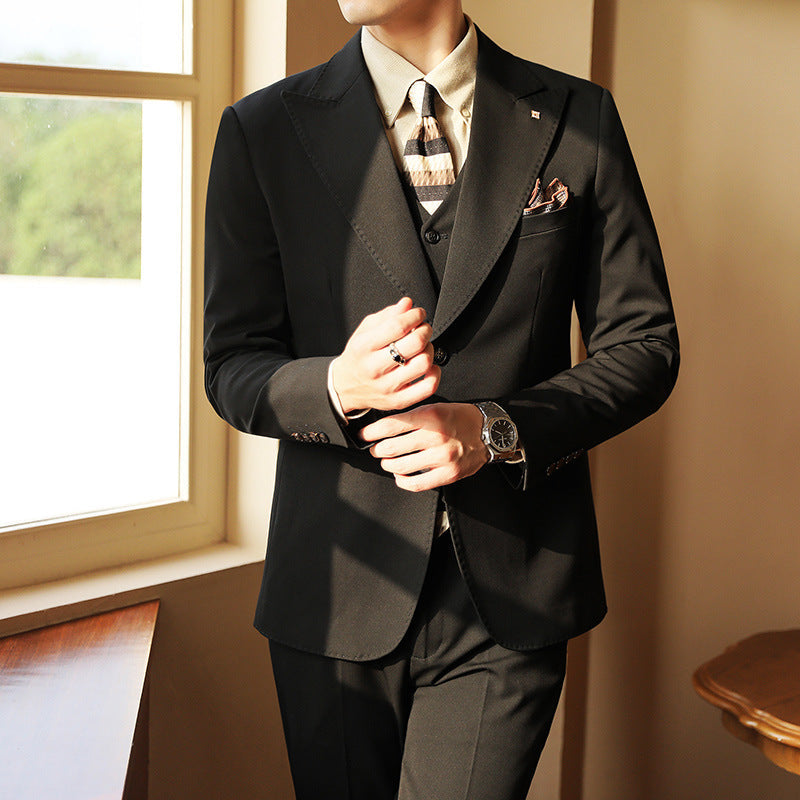 Men’s Three-Piece Suit – Tailored Stitching Formal Set for Weddings & Events