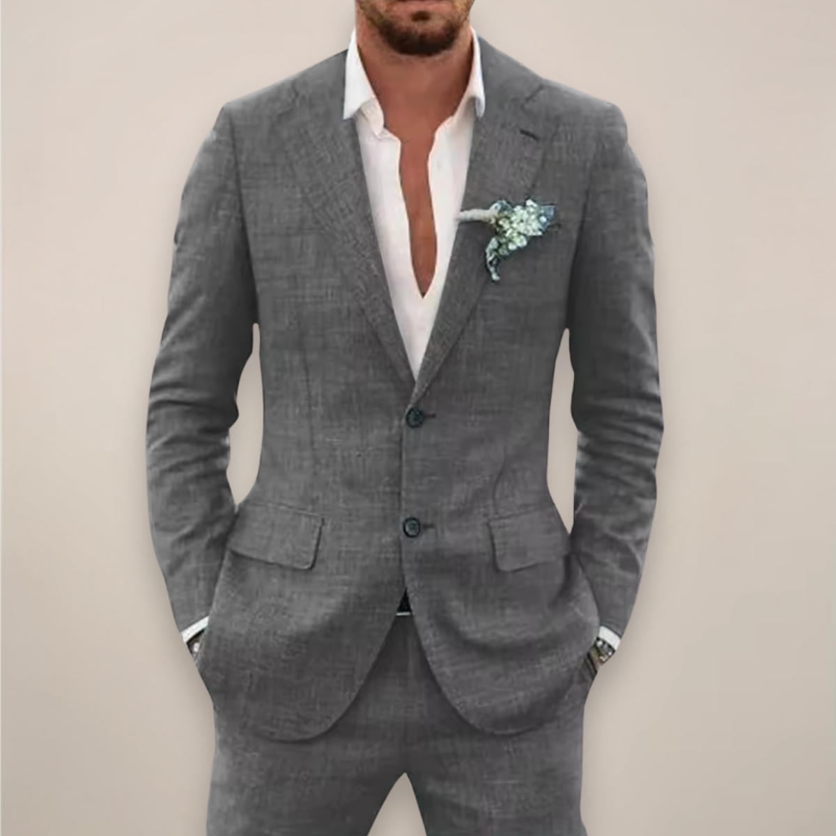 Men’s Two-Piece Linen Suit – Single Breasted Elegant Spring/Summer Set