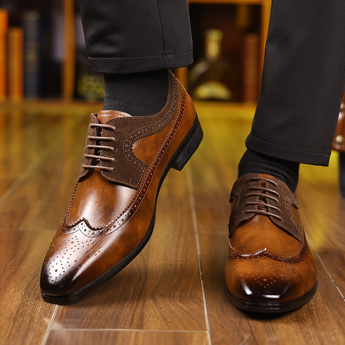 Men’s Two-Tone Brogue Oxford Shoes – Wingtip Elegance for Formal Settings