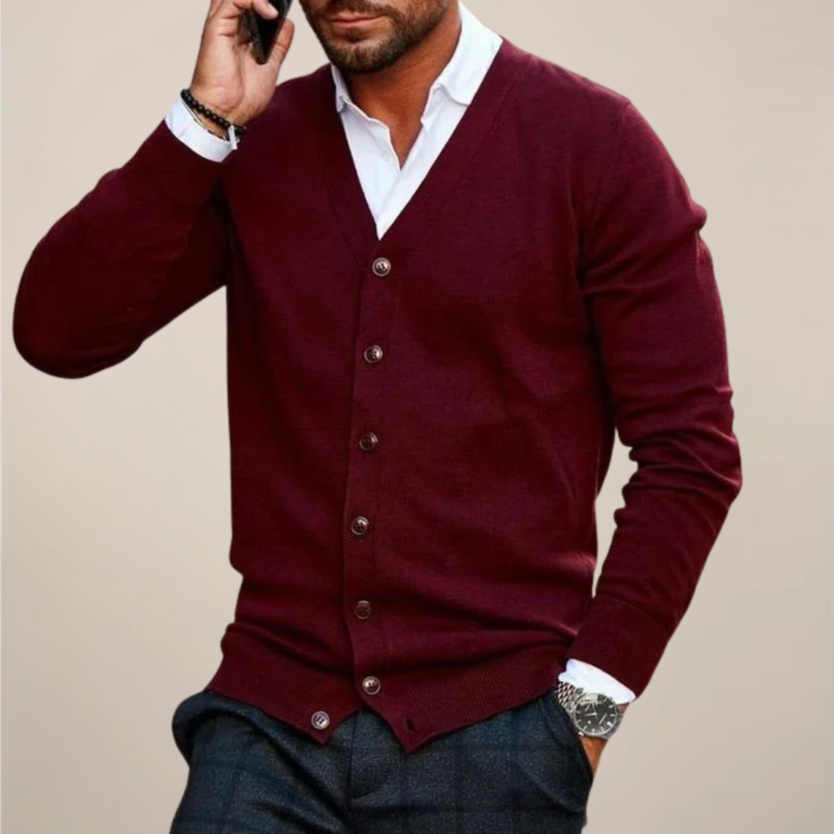 Men’s V-Neck Button Cardigan – Smart Casual Layer for Office & Evenings