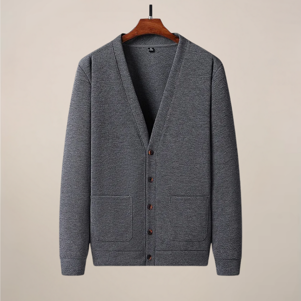 Men’s V-Neck Cardigan – Button-Up Knit with Front Pockets