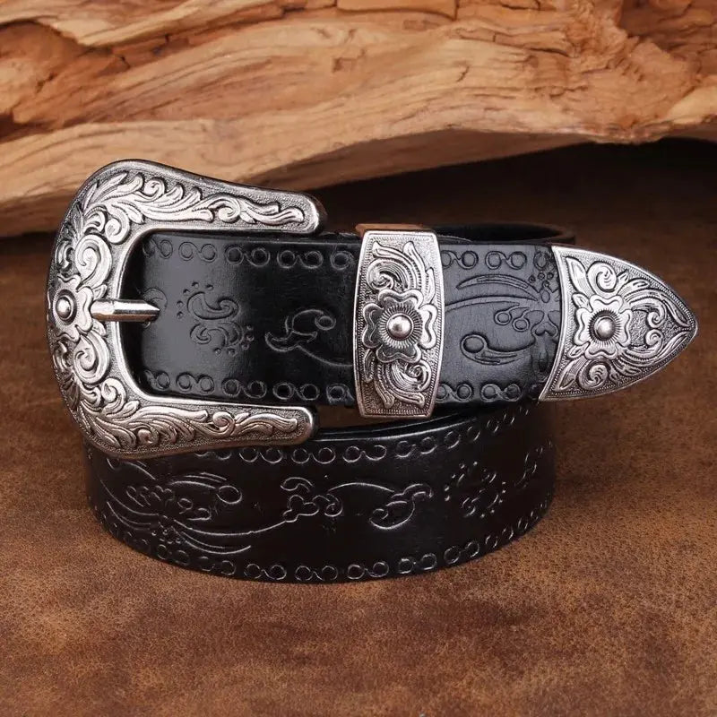 Men’s Western Belt with Embossed Detailing and Ornate Buckle – Smart Casual and Evening