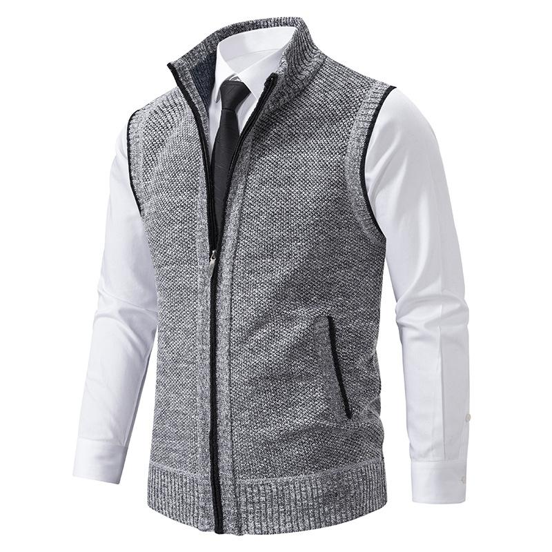 Men’s Zip Knit Gilet – Mock Neck, Sweater Vest, Side Pockets
