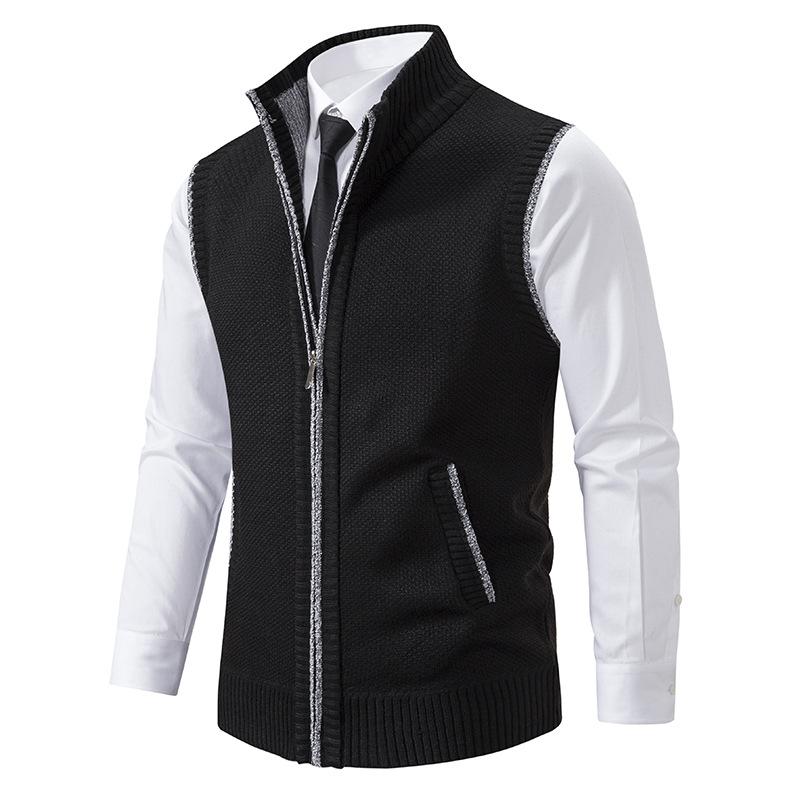Men’s Zip Knit Gilet – Mock Neck, Sweater Vest, Side Pockets