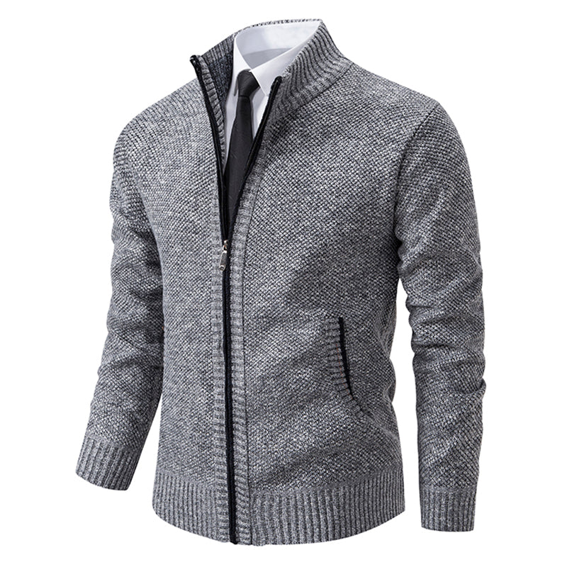 Men’s Zip-Up Hooded Jacket – Modern Knit Wear with Funnel Neck