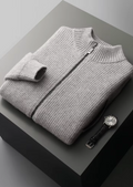 Men’s Zip-Up Ribbed Cardigan Sweater with High Collar – All-Season Casual Layer