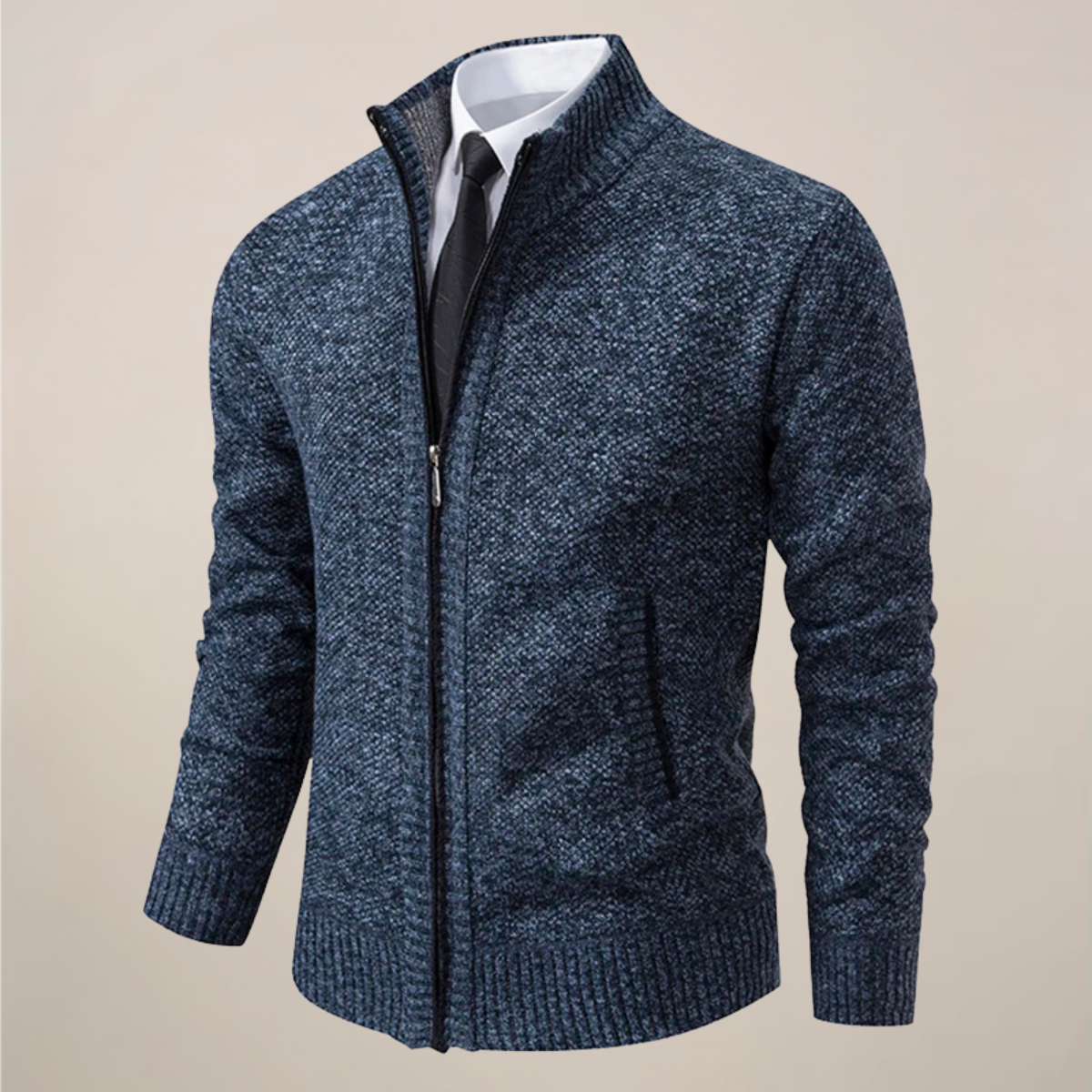 Men’s Zip-Up Stand Collar Cardigan – Smart Casual Knit Jacket