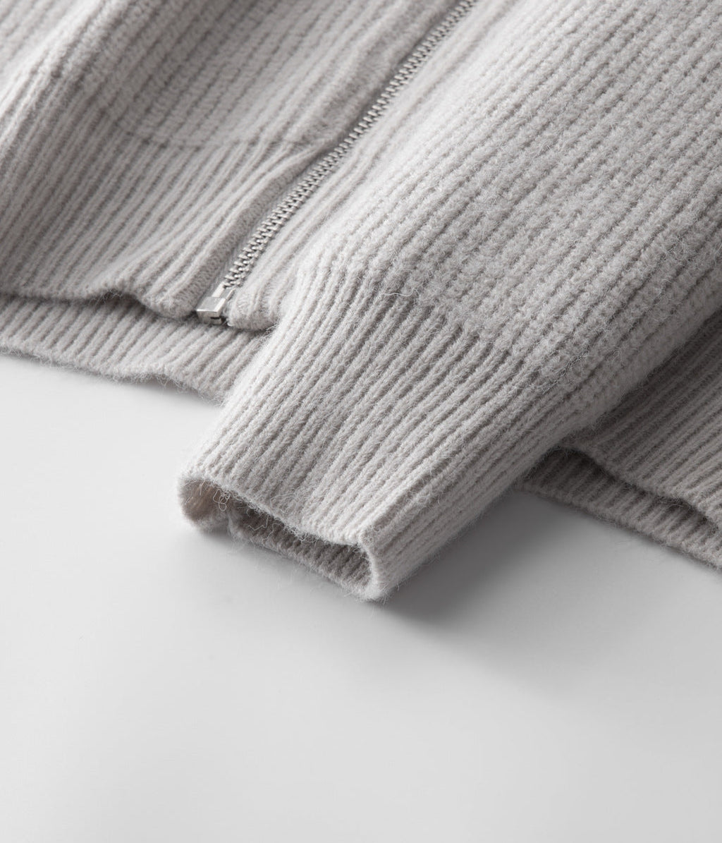 Men’s Ribbed Zip-Through Cardigan Funnel Neck Sweater