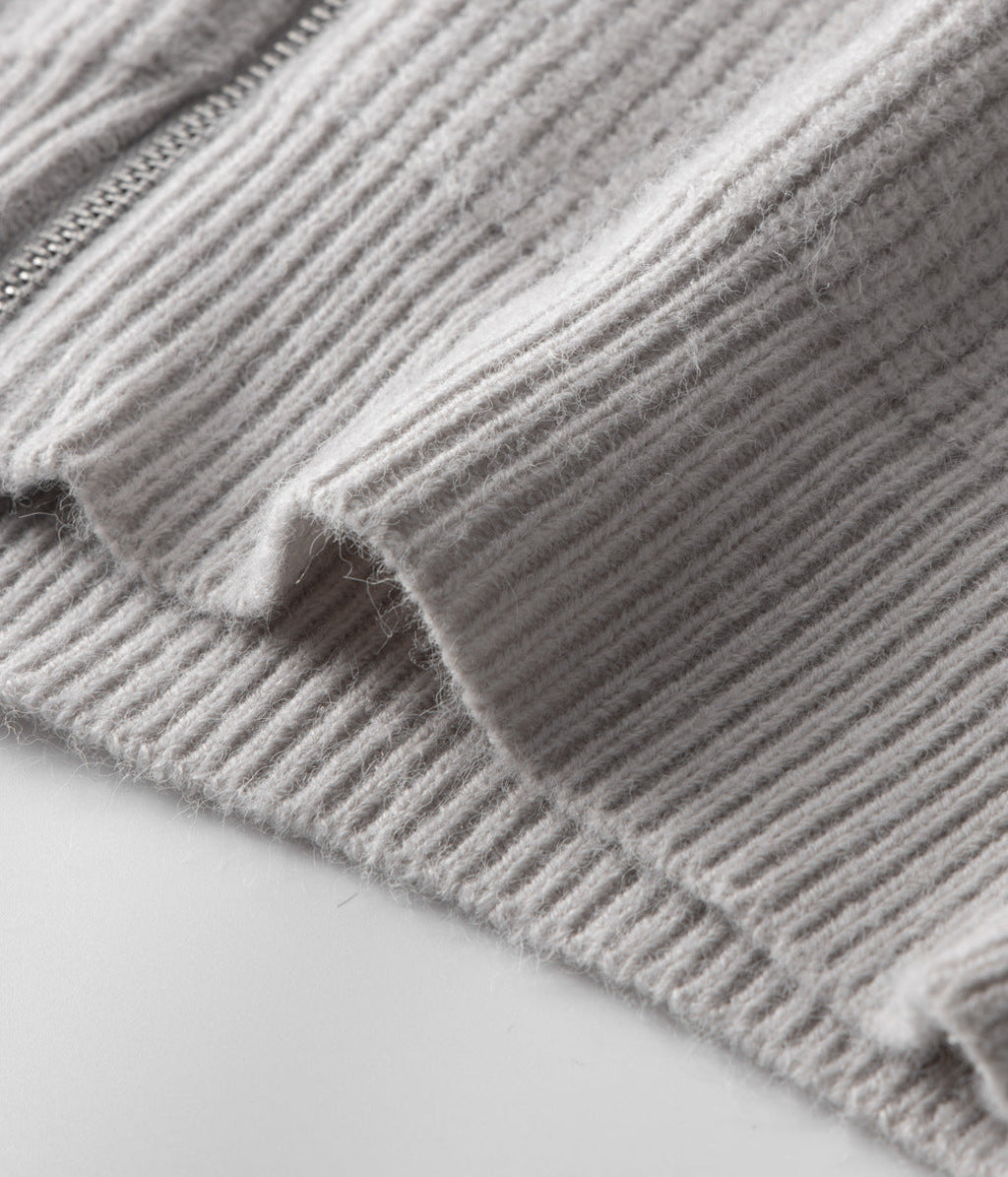 Men’s Ribbed Zip-Through Cardigan Funnel Neck Sweater