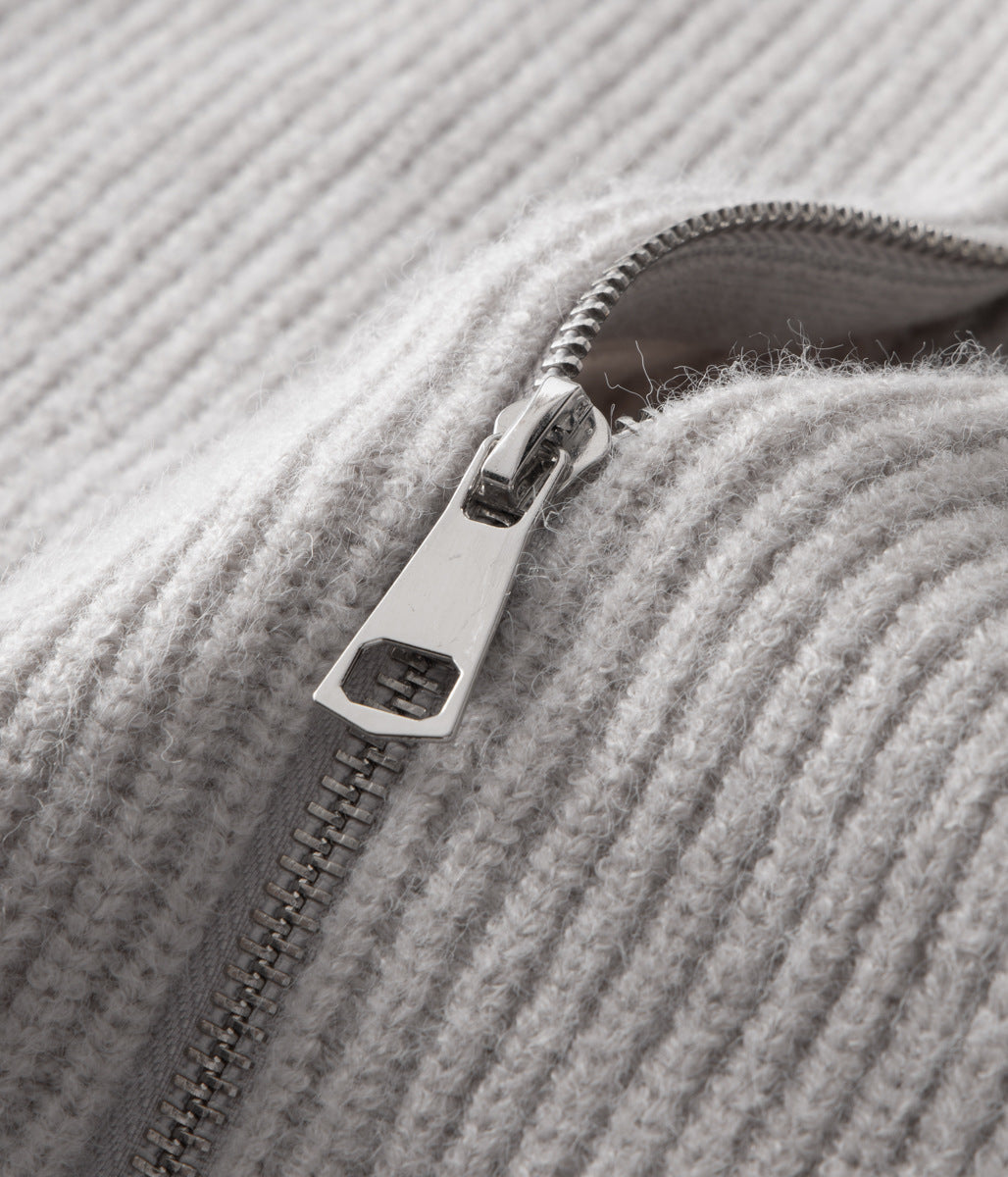 Men’s Ribbed Zip-Through Cardigan Funnel Neck Sweater