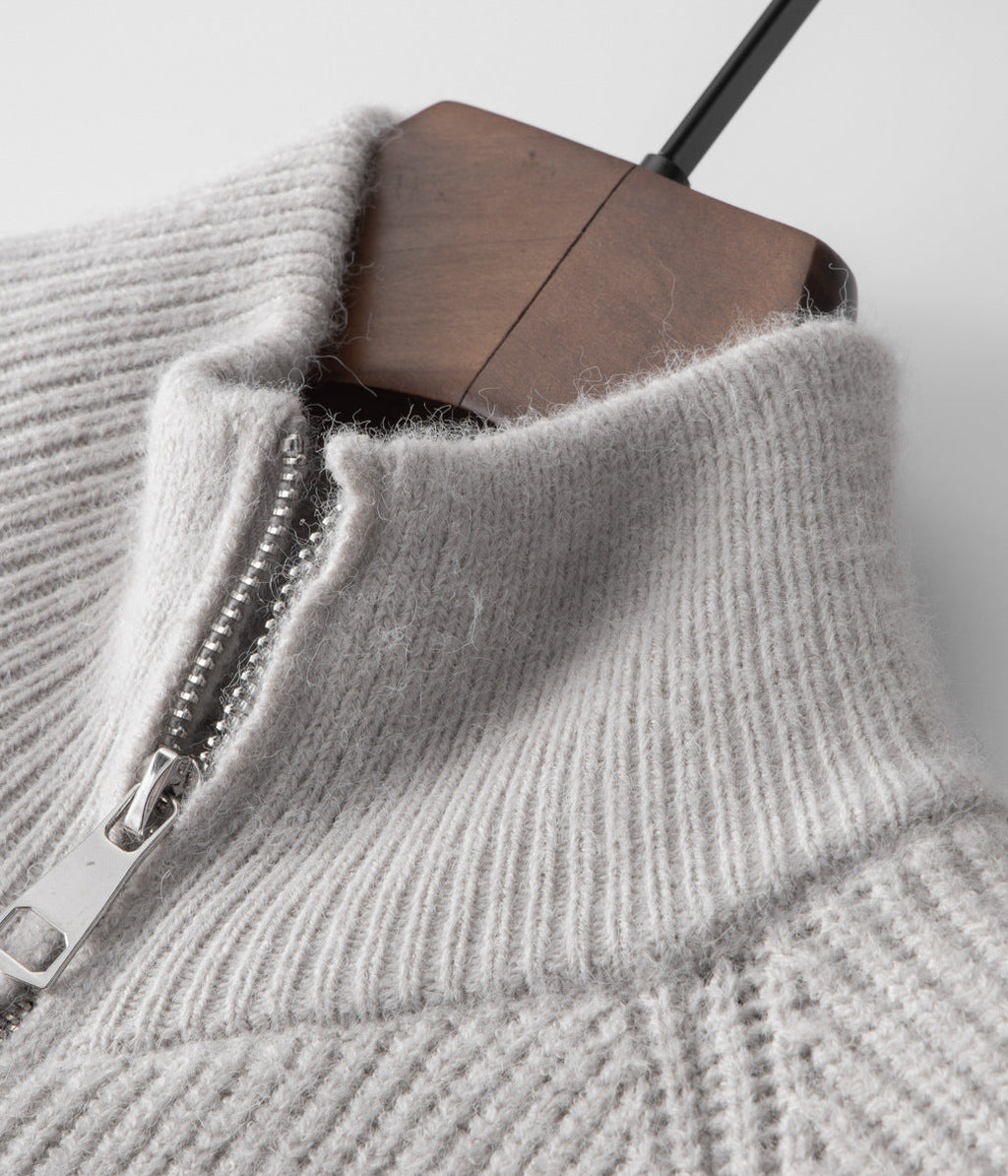 Men’s Ribbed Zip-Through Cardigan Funnel Neck Sweater