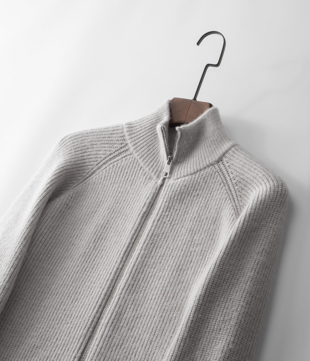 Men’s Ribbed Zip-Through Cardigan Funnel Neck Sweater