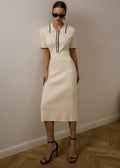 Midi Dress with Polo Collar - Elegant Women's Knitted Dress