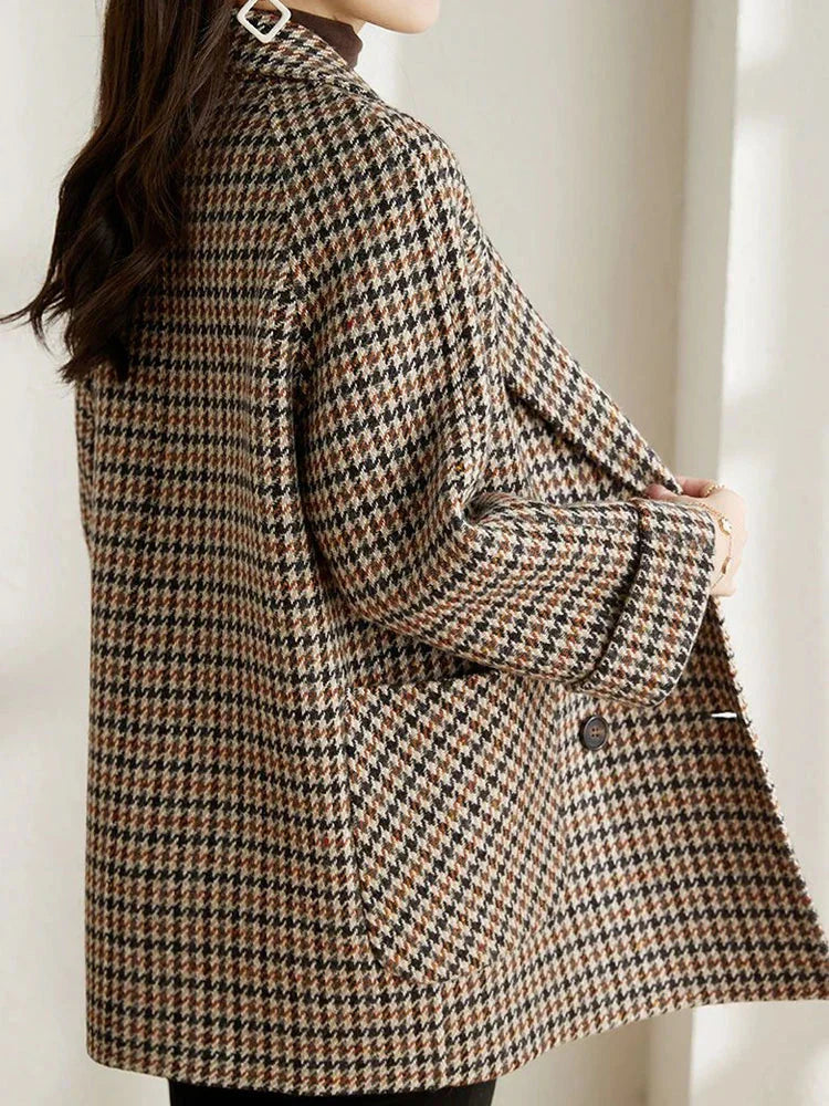 Audrey Checked Jacket Woman – Vintage Oversize Double-Breasted Coat Chic & Comfort