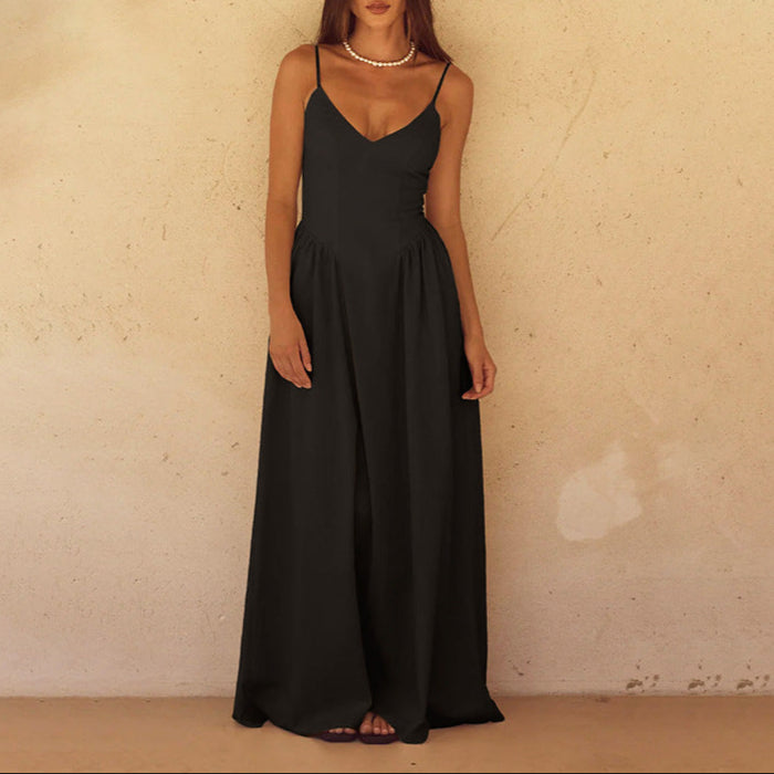 Women's Flowing Spaghetti Strap Maxi Dress - V-Neck Summer Casual