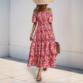 Women's Red Off-Shoulder Maxi Dress - Tiered Ruffle Summer Style