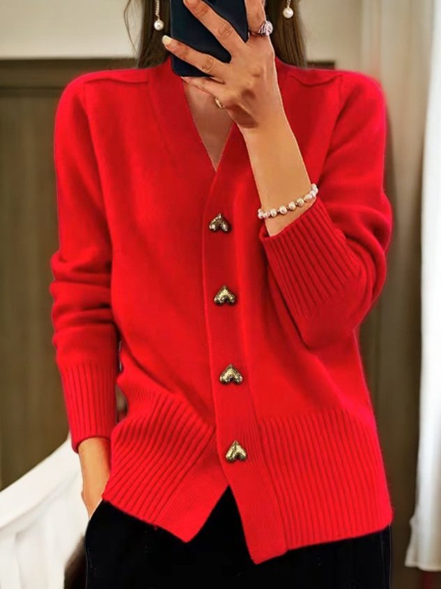 Olivia Gilet Woman Elegant – Warm Cardigan with Golden Heart-Shaped Buttons