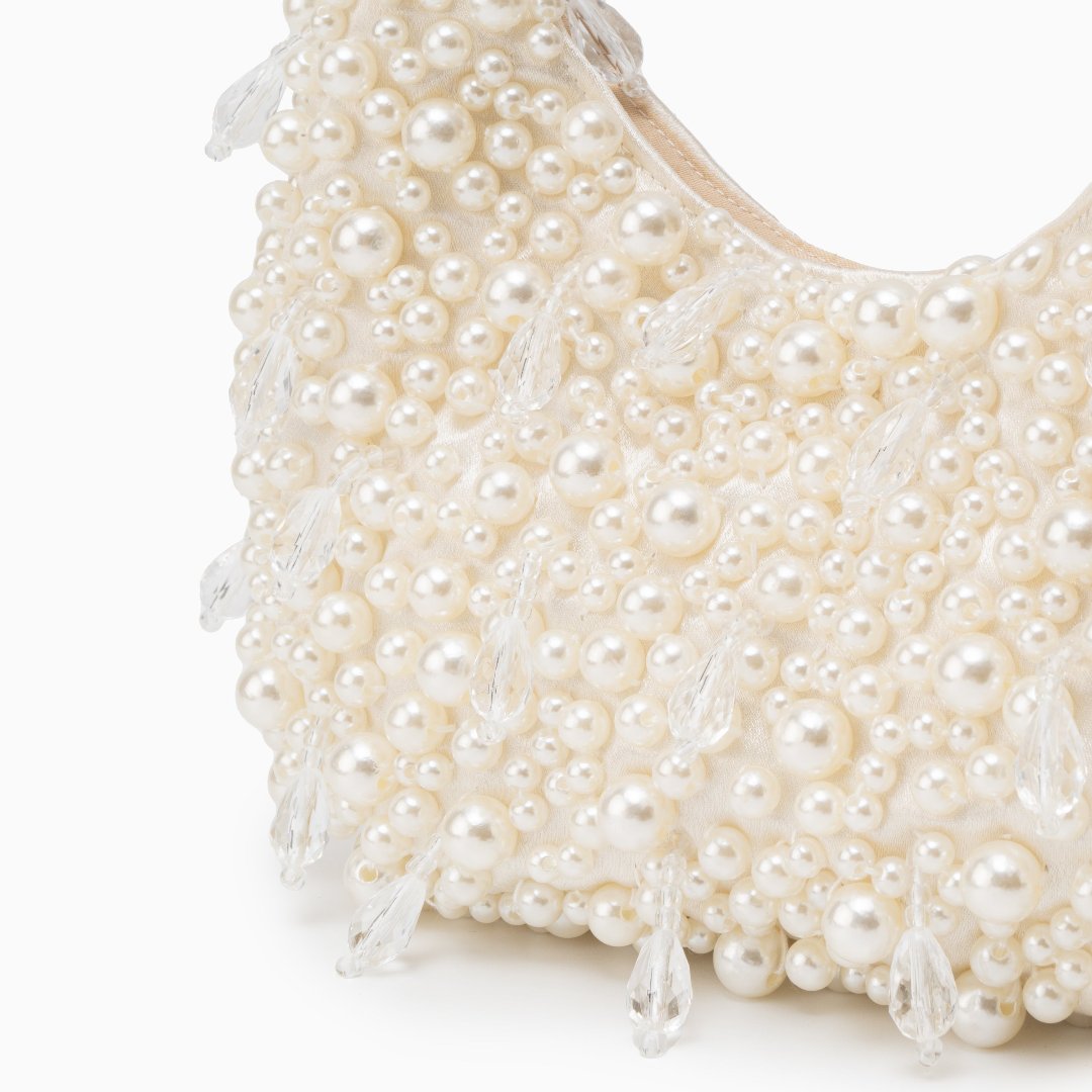 Pearl Bead Handbag – Sculpted Top-Handle – Structured Mini Design
