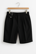 Pleated Tailored Shorts with Side Buckles – Slim Fit