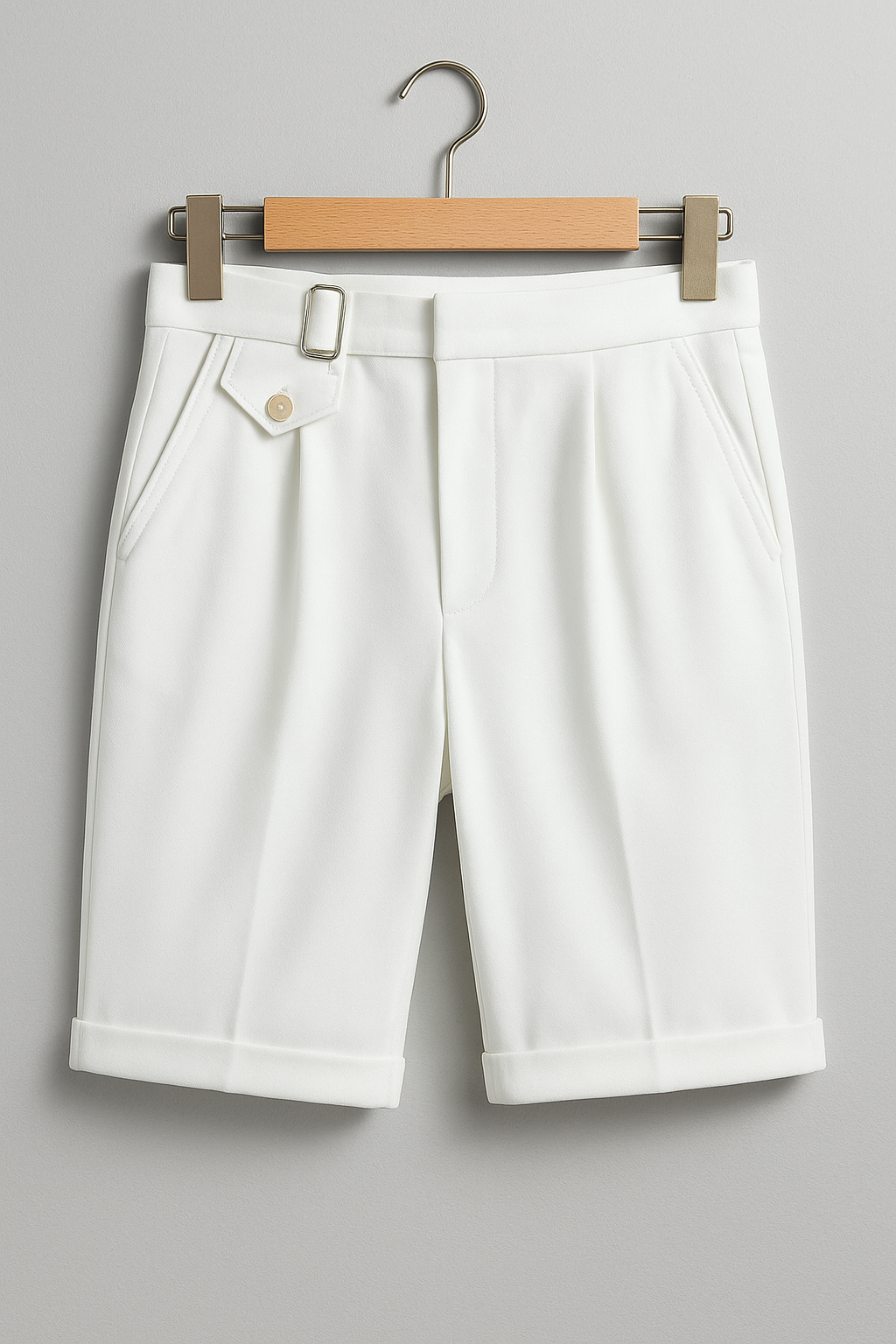 Pleated Tailored Shorts with Side Buckles – Slim Fit