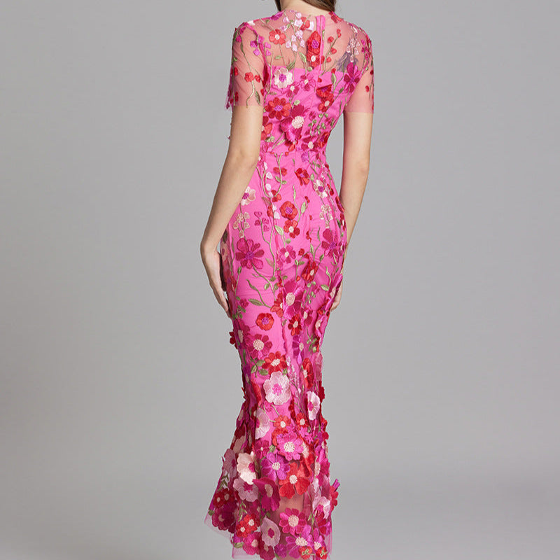 Women's Elegant Embroidered Midi Dress - Sleeveless, Timeless Design