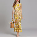 Women's Elegant Embroidered Midi Dress - Sleeveless, Timeless Design