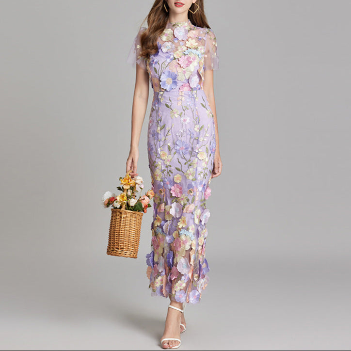 Women's Elegant Embroidered Midi Dress - Sleeveless, Timeless Design
